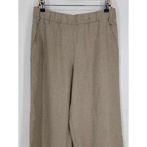 Garnet Hill Cropped Wide-Leg Linen Pants Small Sand Beige NWT Coastal Minimalist - Picture 3 of 10
